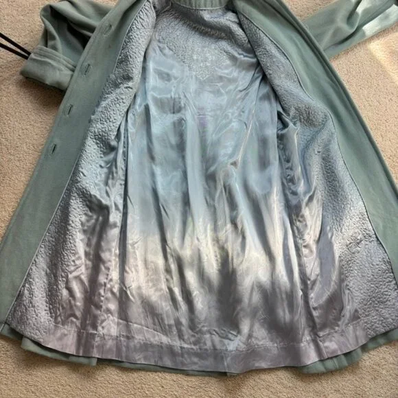 Vintage Teal Blue Wool Lined Dress Coat Cuffs - Picture 12 of 16